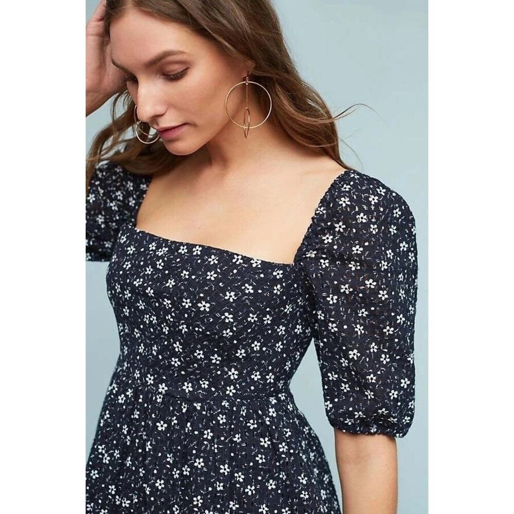 Maeve Anthropologie Lillian Floral Dress Puff Sleeve Mini Dress Women’s 4 Navy - Picture 16 of 16
